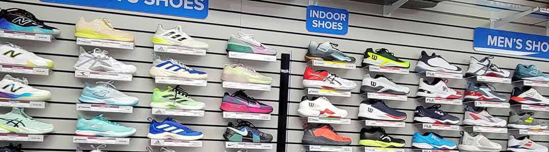 tennis court shoes in a tennis shop